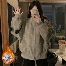 批发实拍美式复古夹棉立领皮棉衣<b class='q'>棒球</b><b class='q'>服外套</b>女2025冬新款宽松休闲夹克