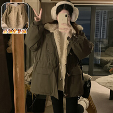 批发实拍 羊羔毛领棉服女2025年冬季新款中长款加厚保暖派克服外套