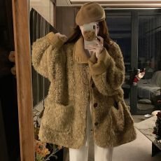 批发实拍 复古咖色皮毛一体两面穿毛毛短外套女2025秋冬季毛绒上衣<b class='q'>潮</b>
