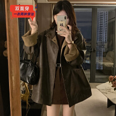 批发实拍咖色单排扣正反两面穿<b class='q'>皮衣</b>外套女2026年春季新款情侣宽松上衣
