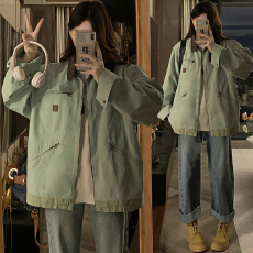 批发实拍 美式复古绿色工装外套女早春季2026年新款爆款休闲夹克上衣