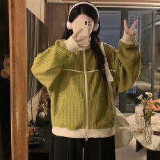 批发实拍 日系2026春季双拉链肌理撞色立领长袖<b class='q'>棋盘</b><b class='q'>格</b>开衫卫衣外套