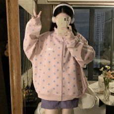 批发实拍 美式潮流满天星立领<b class='q'>夹克</b>情侣款开衫<b class='q'>男</b>2026新款上衣外套女