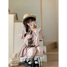 批发实拍韩系可爱学院风格子衬衫短袖<b class='q'>连衣裙</b>女2026夏收腰a字<b class='q'>百褶</b>裙子