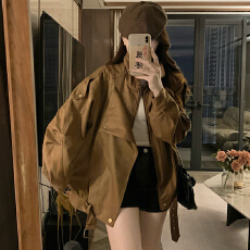 批发实拍麂皮绒机车外套<b class='q'>秋</b>季复古美拉德休闲宽松慵懒翻领廓形感夹克女
