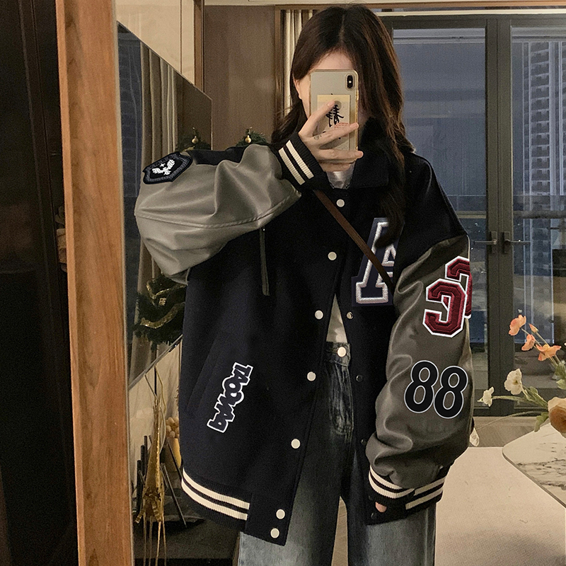 BY37024# 美式cleanfit立领重磅刺绣棒球服潮牌外套男夹克秋季新款  服裝批發女裝批發服飾貨源