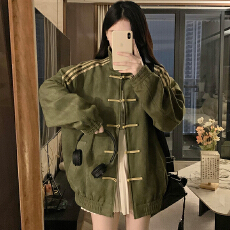批发实拍 王安宇同款情侣款盘扣立领麂皮绒夹克<b class='q'>男</b>女同款<b class='q'>唐装</b>外套潮