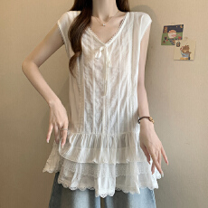 批发实拍2026纯欲少女蕾丝蛋糕下摆无袖背心裙百搭叠穿小众吊带<b class='q'>上衣</b>女