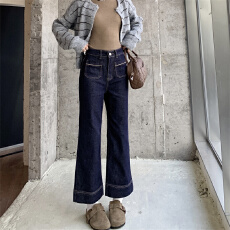 批发实价实拍 辣妹微喇明显<b class='q'>九分</b><b class='q'>牛仔裤</b> 韩系复古修身微弹力长裤女