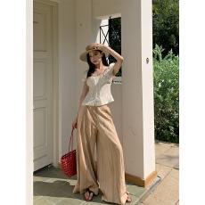 批发实价<b class='q'>实拍</b> 拼透视纱短款短袖小上衣 干枯烟柔玫瑰粉晕染竹麻阔腿<b class='q'>裤</b>