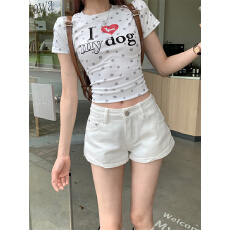 批发实价实拍 显腿长性感俏皮卷边设计白色感<b class='q'>牛仔</b><b class='q'>短裤</b>卡其色热裤女