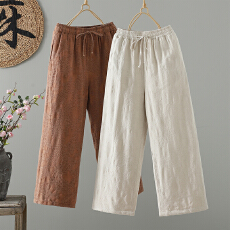 批发实拍#2025新款提花文艺休闲阔腿显瘦<b class='q'>高腰</b>直筒长裤棉裤