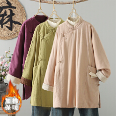 批发实拍#2025新中式<b class='q'>亚麻</b>纯色百搭斜襟慵懒宽松加厚棉服<b class='q'>外套</b>