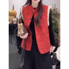 批发实拍#2025中式新年红水貂毛浮雕加厚马甲