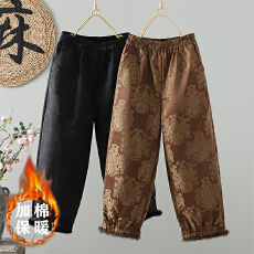 批发实拍# 新中式复古提花阔腿裤女松紧腰加绒加厚显瘦百搭气质休闲裤