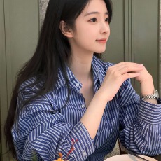 批发蓝色<b class='q'>条纹</b><b class='q'>衬衫</b>女2025新款高级感法式复古上衣