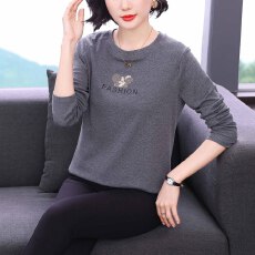 批发2026春季新款正肩长袖<b class='q'>t</b><b class='q'>恤</b>女爆款女装灰色单穿上衣高端洋气打底衫