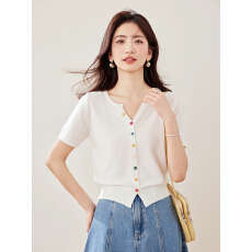 批发实拍2026新款春夏短袖针织<b class='q'>衫</b>女短款开<b class='q'>衫</b>小款纯色外搭小外套女