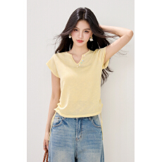 批发实拍新款夏季冰丝针织衫女V领短袖<b class='q'>薄</b>款抽绳收腰显瘦纯色韩版短款