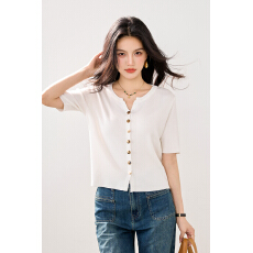 批发实拍新款冰丝<b class='q'>针织衫</b><b class='q'>女</b>短袖开衫薄款韩版短款小外套纯色外搭<b class='q'>女</b>上衣