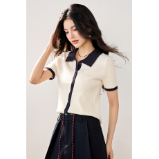 批发实拍新款春夏针织衫女小香风开衫短袖Polo领撞色短款小款小<b class='q'>外套女</b>