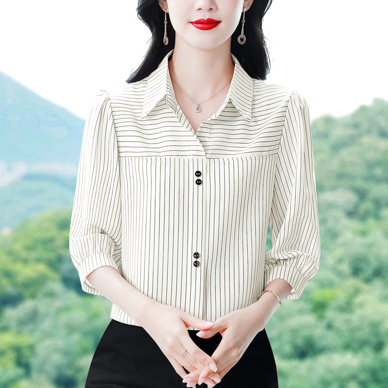 실사 봄 여름 새로운 외국 가스 여성 7부 소매 셔츠 쇼트 스타일 다용도 뽕나무 누에 실크 맨위