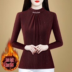 批发2025年冬季新款圆领加绒<b class='q'>打底衫</b>内搭女装<b class='q'>网纱</b>修身女士T恤长袖小衫