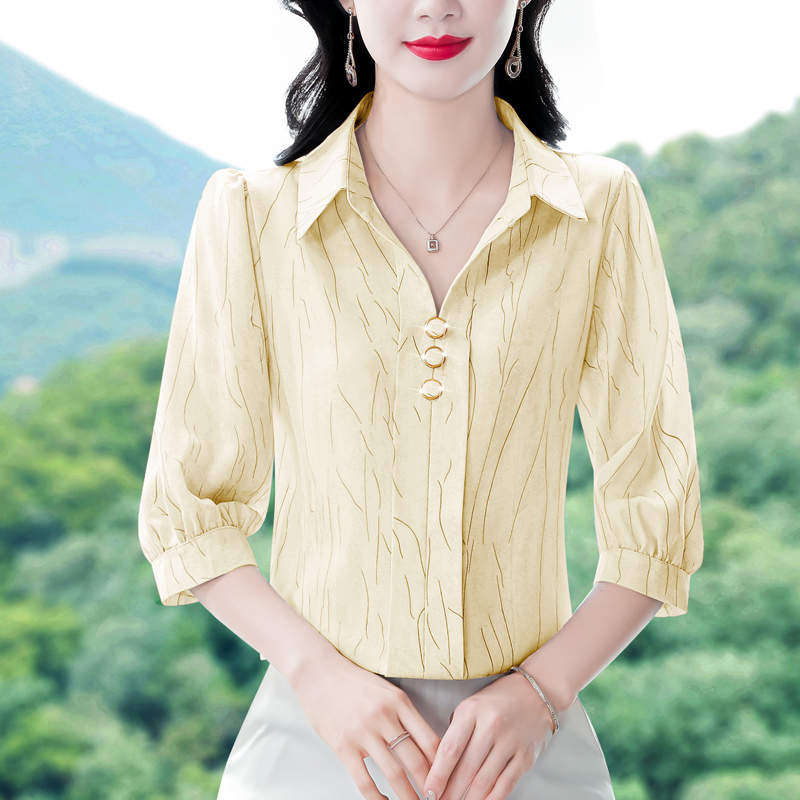 품격 우아함 패션 셔츠 여성 여름 새로운 엄마 루즈핏 슬림해 보이는 표지 배 소매 작은 셔츠