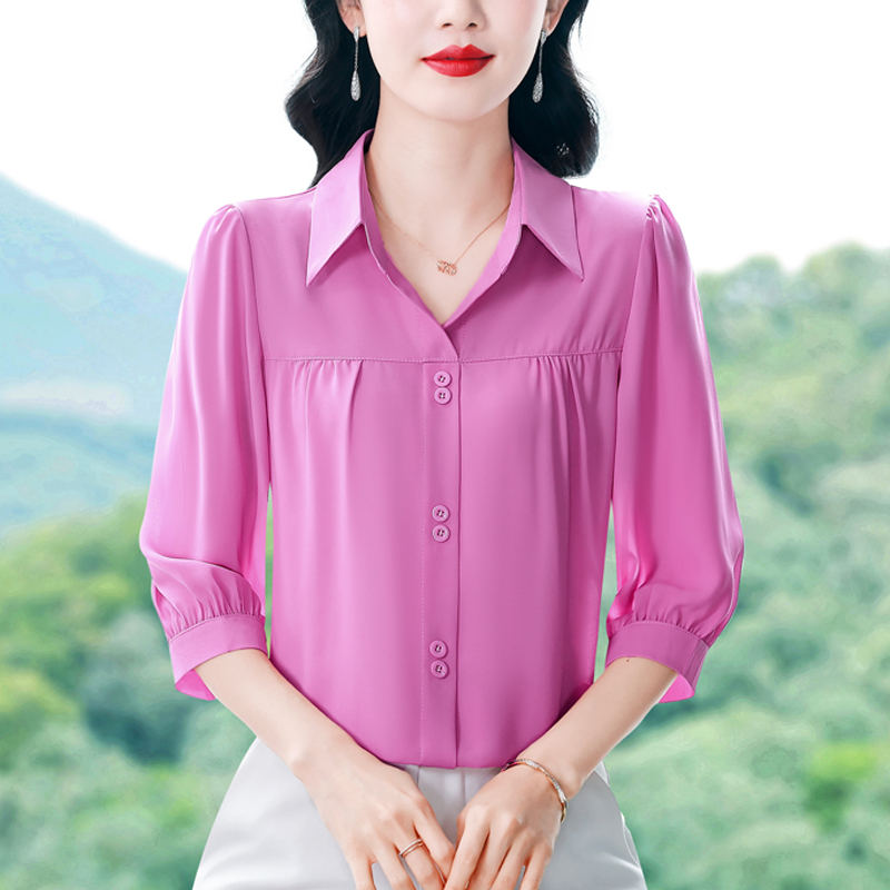 실사 2026 여름 새로운 외국 가스 7부 소매 맨위 품격 연령 감소 셔츠 여성 빅 사이즈 작은 셔츠