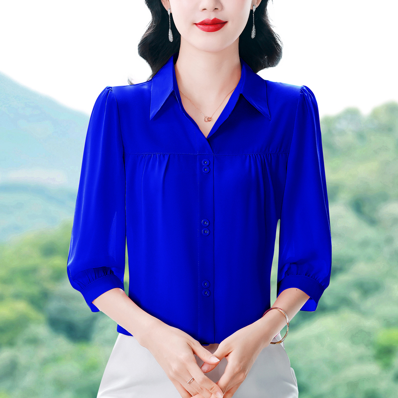 실사 2026 여름 새로운 외국 가스 7부 소매 맨위 품격 연령 감소 셔츠 여성 빅 사이즈 작은 셔츠