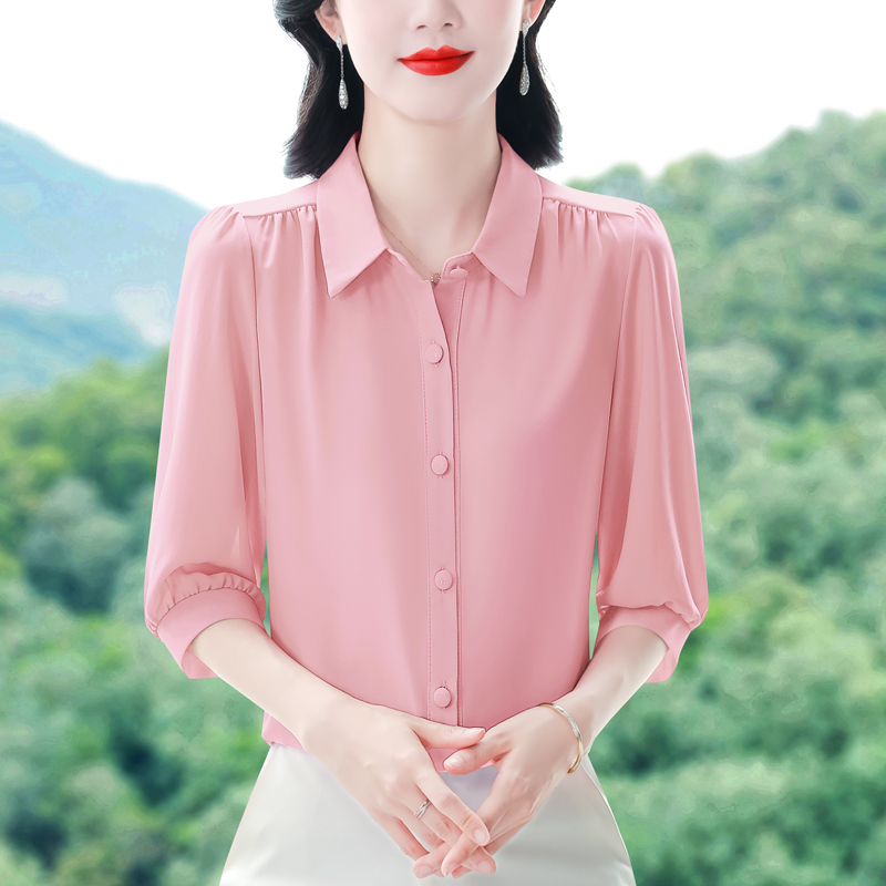 실사 단색 기본 셔츠 여성 캐주얼 다용도 품격 연령 감소 7부 소매 한국 스타일 셔츠