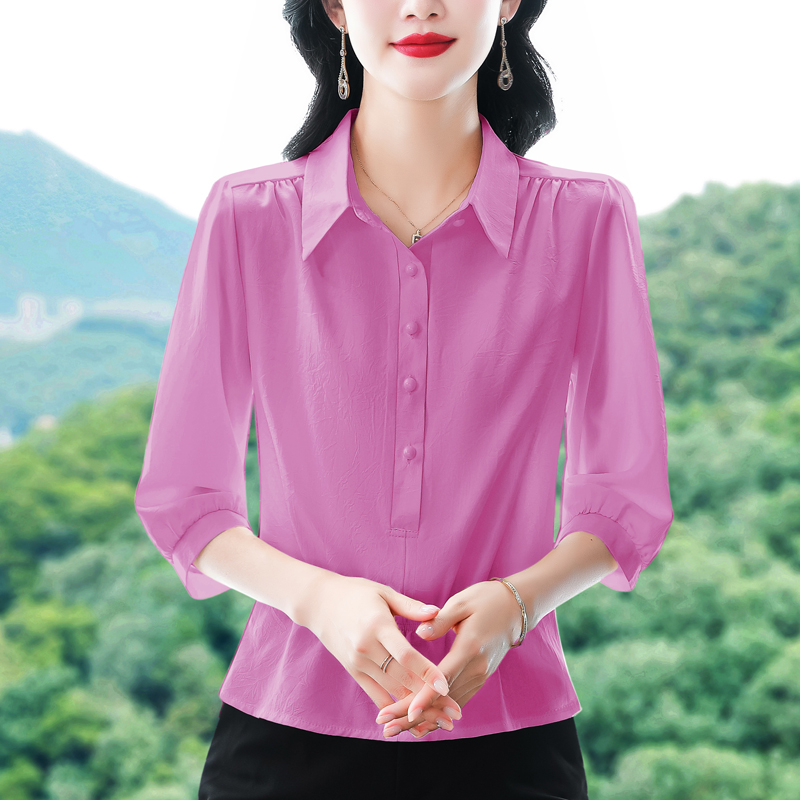 실사 여름 새로운 패션 중간 소매 루즈핏 품격 연령 감소 슬림해 보이는 디자인 센스 외국 가스 풀오버 셔츠 맨위 여성