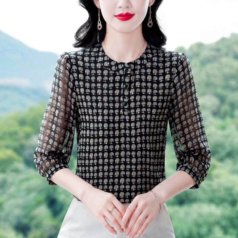 실사 2026 새로운 슬림해 보이는 다용도 품격 슬림해 보이는 라운드 넥 7부 소매 여성 셔츠