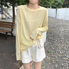 批发纯欲微透薄款圆领套头防晒<b class='q'>女士</b>春秋外套新款韩版宽松长袖外罩衫女