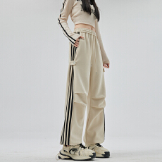 批发<b class='q'>实拍</b> 立体包边 美式运动裤女新款直筒休闲束脚阔腿裤子