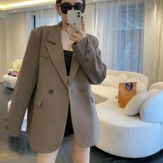 批发宽松休闲薄荷绿<b class='q'>西装外套</b>女春秋2025年新款高级感咖色西服炸街上衣