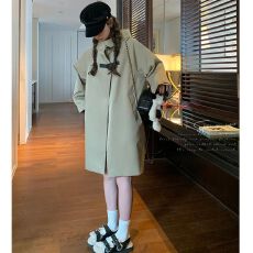 批发设计感小众斗篷连帽风衣外套女中长款2025年<b class='q'>春</b>秋新款宽松休闲大衣