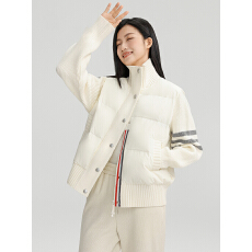 批发白鸭绒2025冬季新款韩版羽绒服女 短款轻薄针织袖双拼羽绒外套