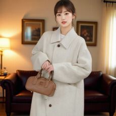 批发爆款黄色<b class='q'>娃娃领</b>毛呢大衣女2025秋冬新款韩版加厚中长款呢外套
