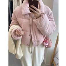 批发2025新款冬季韩版灯芯绒立领宽松短款羽绒服女小个子时尚保暖外套