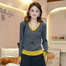 批发假两件针织衫女2025<b class='q'>新款</b>今年流行爆款内搭打底衫洋气显瘦长袖上衣