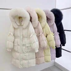 批发白鸭绒狐狸毛领连帽<b class='q'>羽绒服</b>女冬季新款<b class='q'>中长款</b>过膝显瘦加厚保暖外套