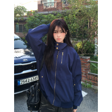 批发藏青色美式街头飞行员<b class='q'>夹克</b><b class='q'>男</b>女款秋季高级感解构cleanfit立领外套