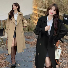 批发风衣女2025<b class='q'>秋</b>季新款韩系小个子中长款大衣气质英伦风高级感外套