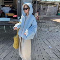 批发实拍张<b class='q'>贝贝</b>轻薄泡芙菱格棉服宽松韩系ins风学生棉衣外套