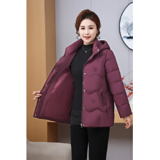 批发新国标90白鸭绒<b class='q'>妈妈装</b>羽绒服女修身中长款可脱卸帽子防风加厚外套