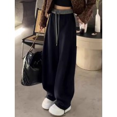 批发黑色弯刀阔腿裤<b class='q'>女</b>秋冬新款大码胖mm梨型身材高腰显瘦加绒运动卫裤