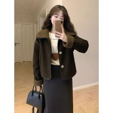 批发2025新款上新<b class='q'>女装</b>咖色翻领皮毛一体加绒加厚短款羊羔毛<b class='q'>外套</b>女冬季