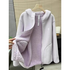 批发香芋紫羊羔颗粒绒棉服<b class='q'>外套</b>女冬加绒加厚保暖棉衣户外运动连帽<b class='q'>卫衣</b>