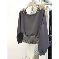 批发实拍韩系字母印花一字肩长袖卫衣+修身背心<b class='q'>套装</b>女秋季新假两件套